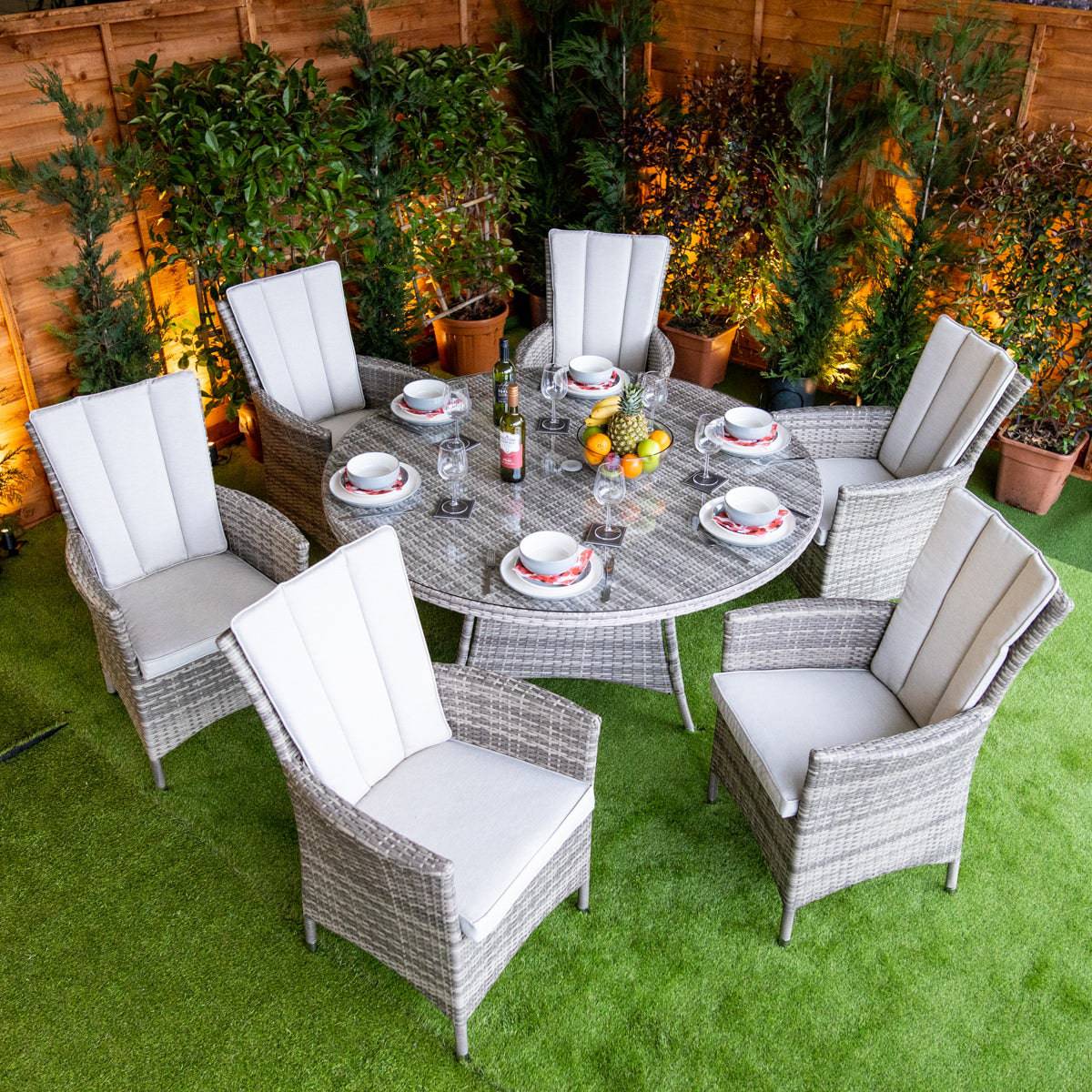 Champagne Rattan Atlanta Round 6 Seater Dining Table Set