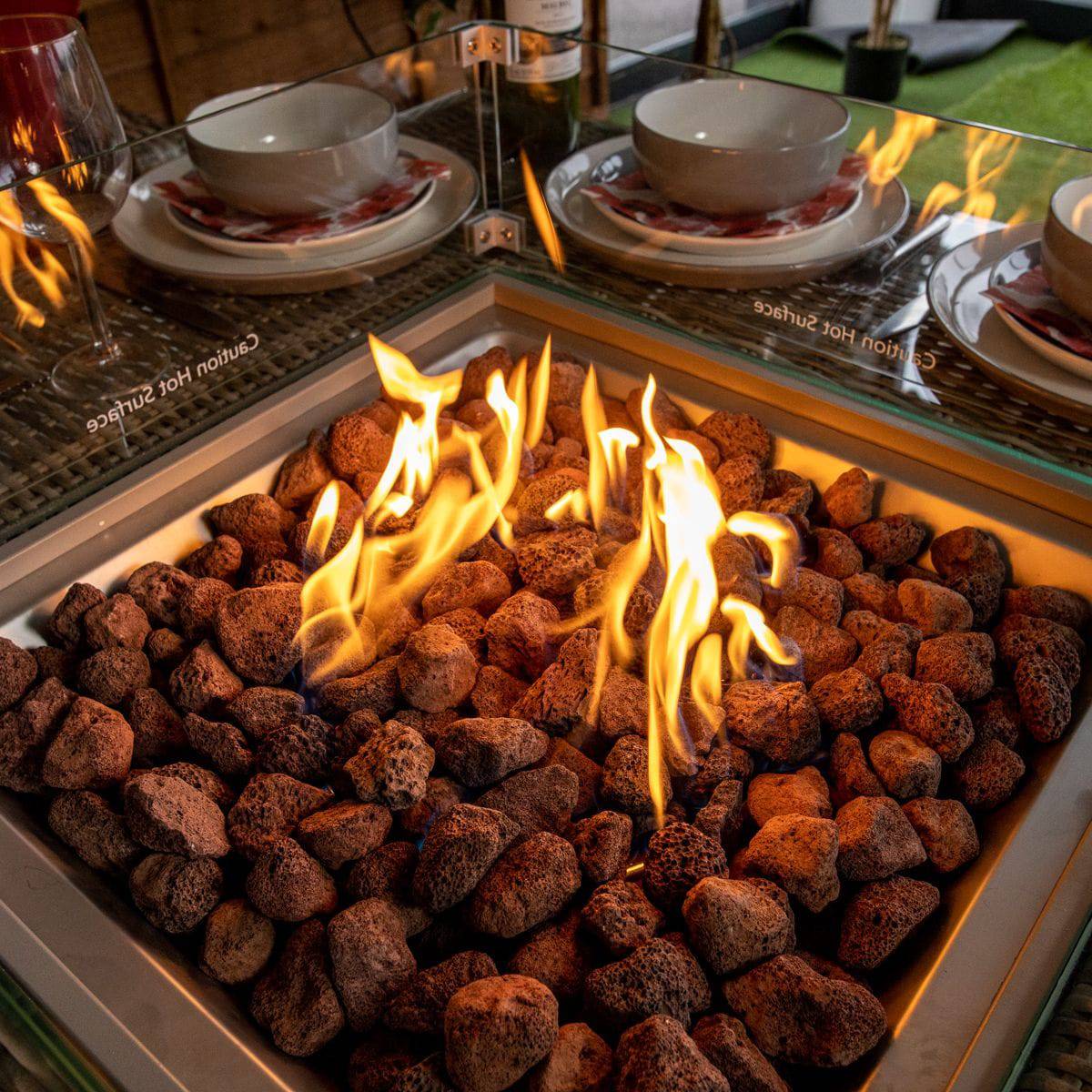 Champagne Boston Corner Fire Pit Dining Table Set