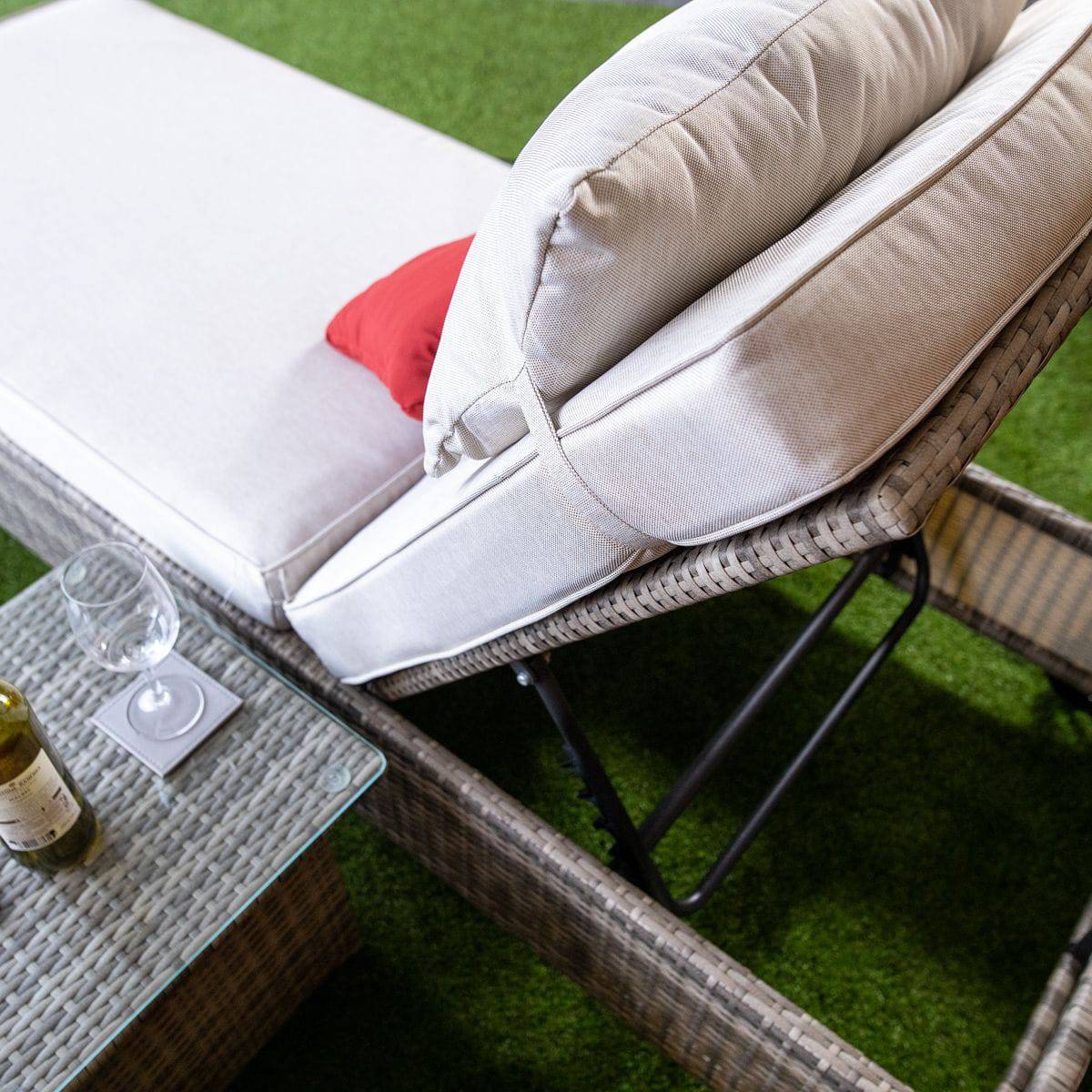 Champagne Rattan Deluxe Extra Wide Wheeled Lounger Set of 2 with Side Table