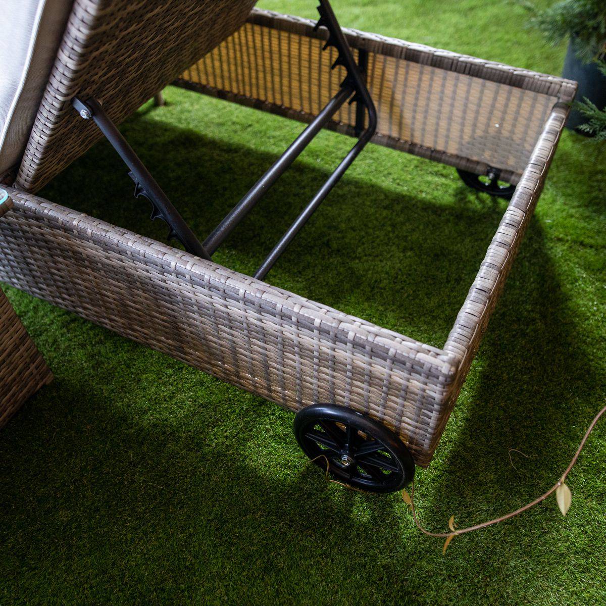 Champagne Rattan Deluxe Extra Wide Wheeled Lounger Set of 2 with Side Table