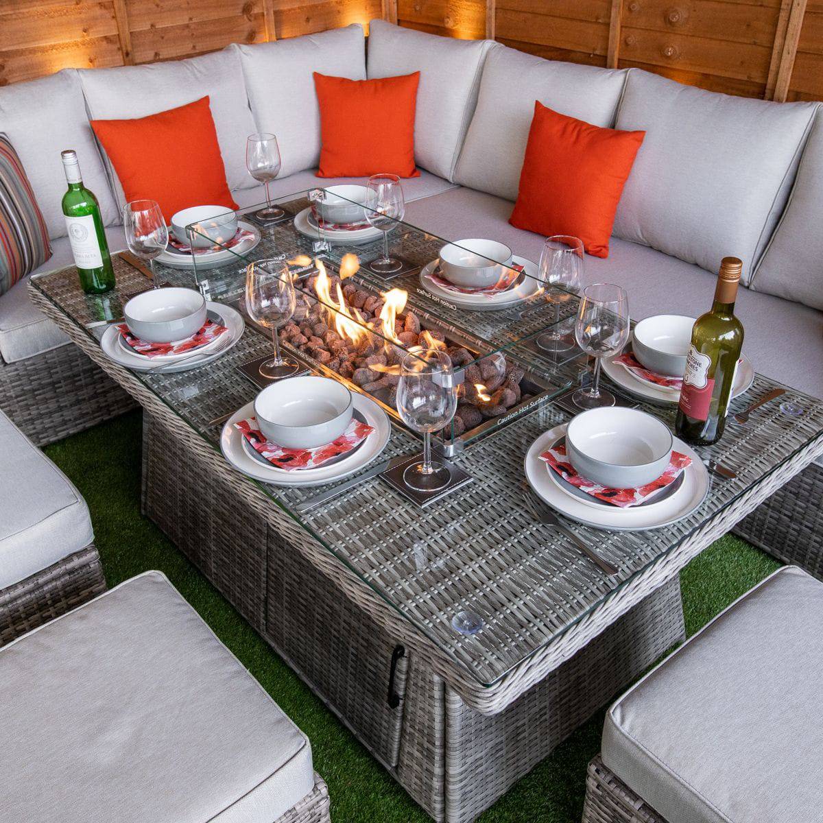 Champagne Hampton Corner Sofa with Fire Pit Table Set