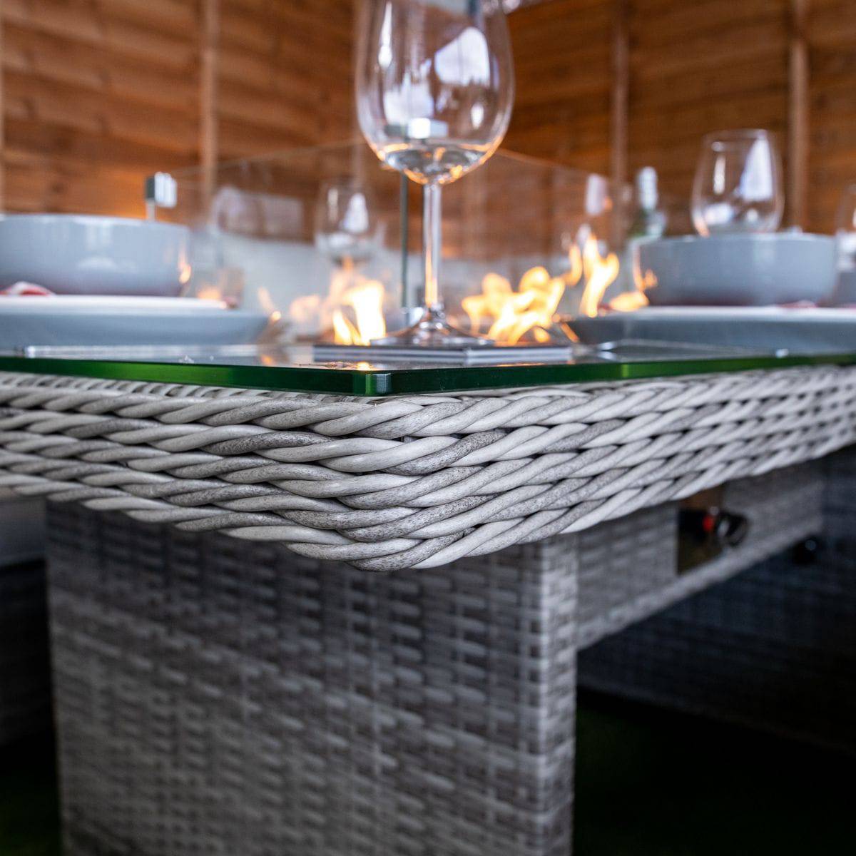 Champagne Rattan Madison Corner Dining Firepit Set