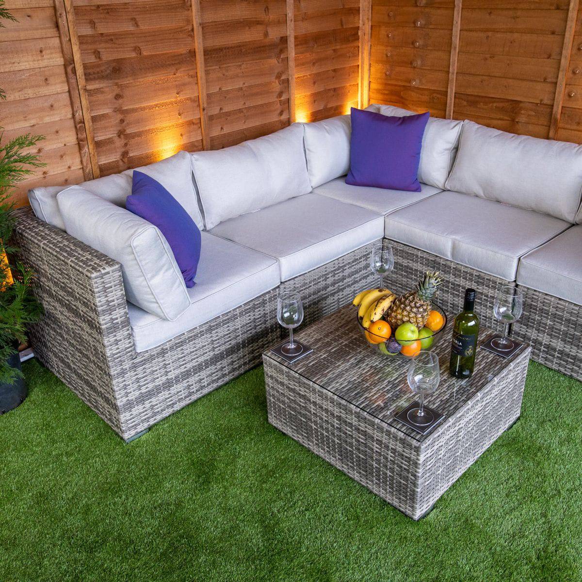 Champagne Mayfair Modular Rattan Corner Sofa Set with Coffee Table