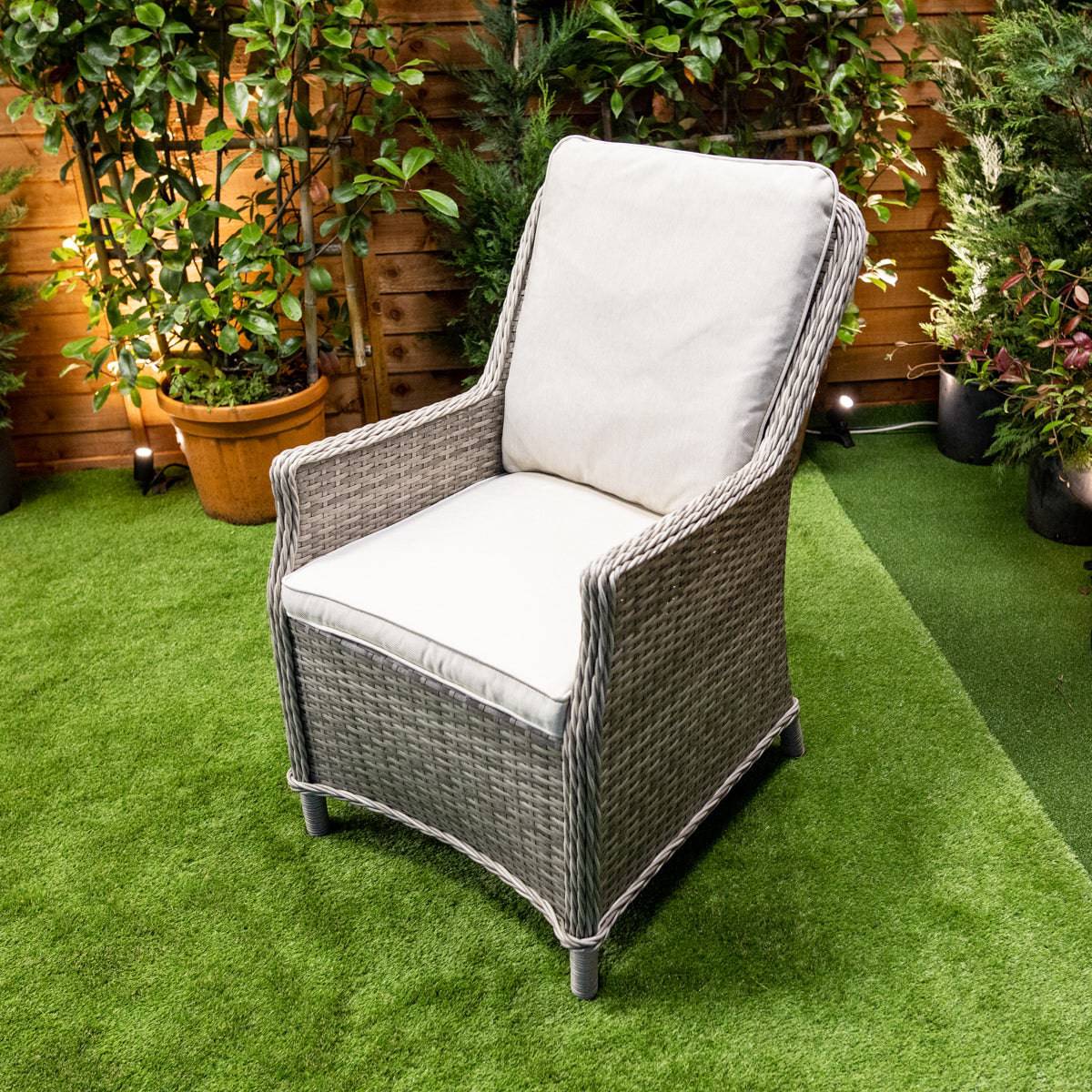 Champagne Paris 6 Seat Rattan Round Fire Pit Dining Set