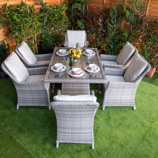 Champagne Rattan Paris Rectangular 6 Seater Dining Table Set