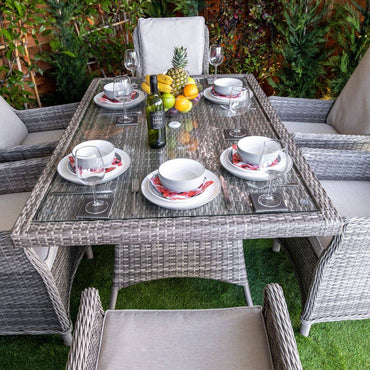Champagne Rattan Paris Rectangular 6 Seater Dining Table Set