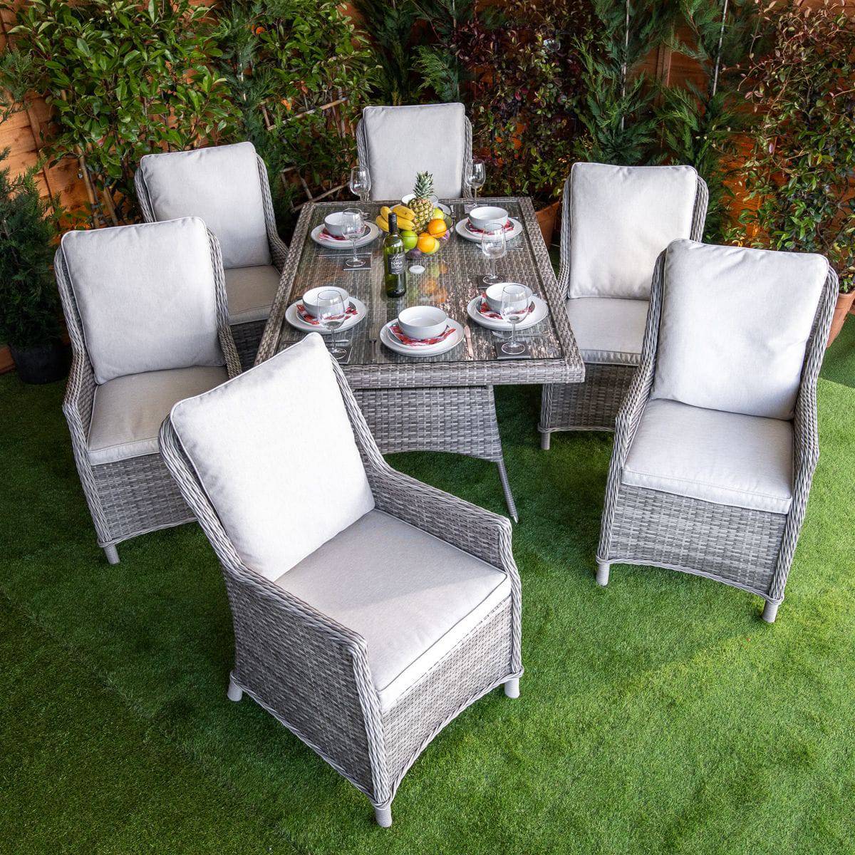 Champagne Rattan Paris Rectangular 6 Seater Dining Table Set