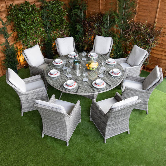 Champagne Rattan Paris Round 8 Seat Dining Set