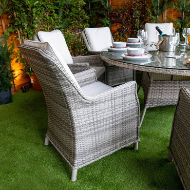 Champagne Rattan Paris Round 8 Seat Dining Set