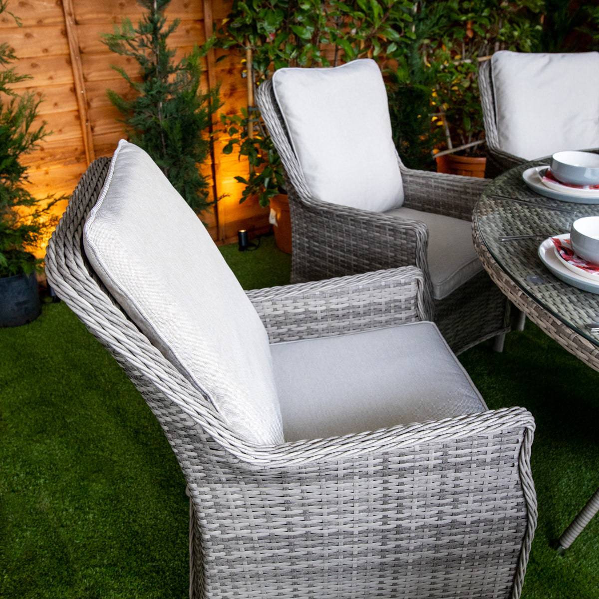 Champagne Rattan Paris Round 8 Seat Dining Set
