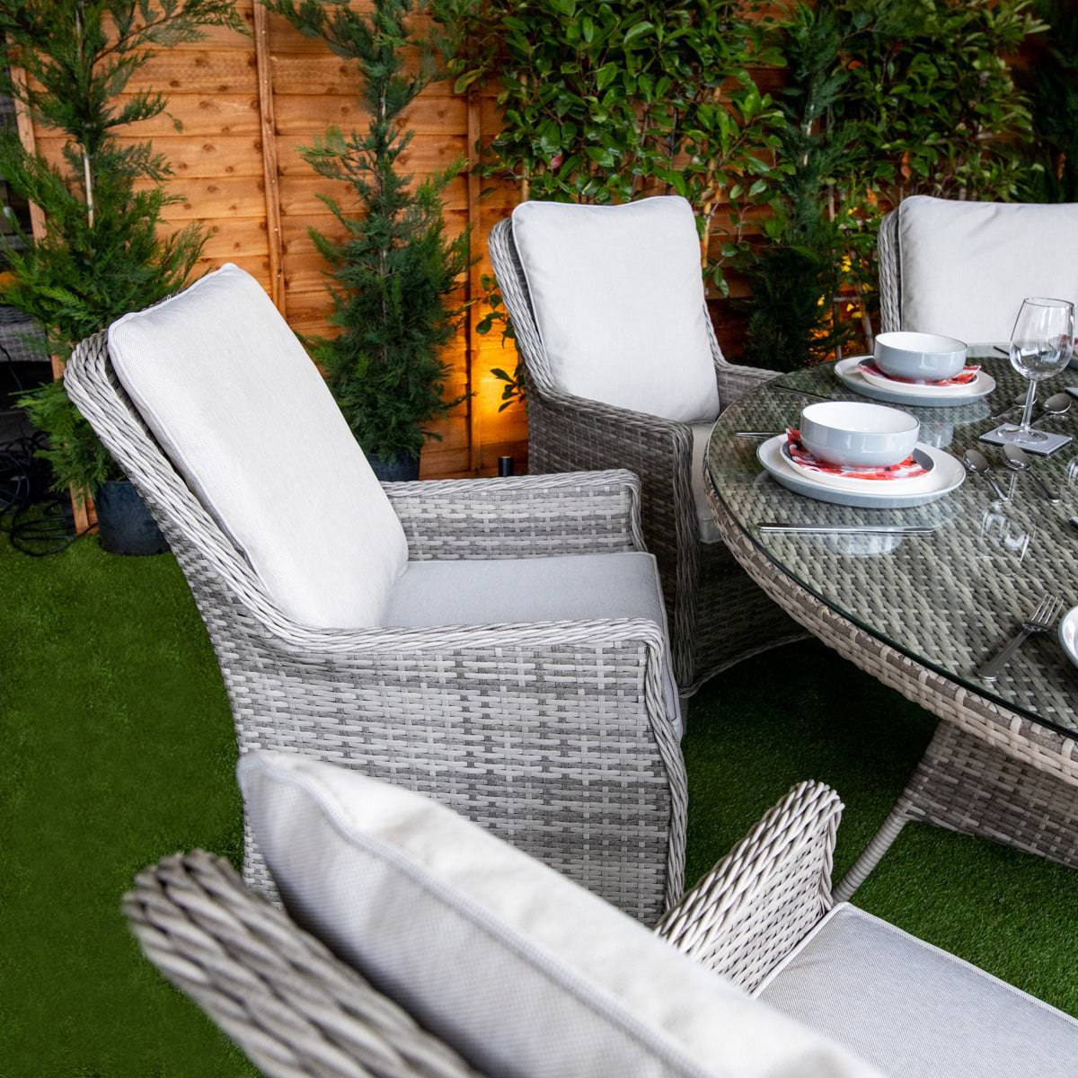 Champagne Rattan Paris Round 8 Seat Dining Set