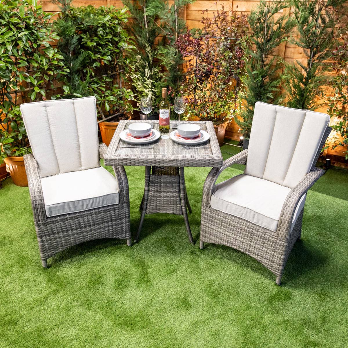 Champagne Rattan Garden Tokyo Square Bistro Table Set