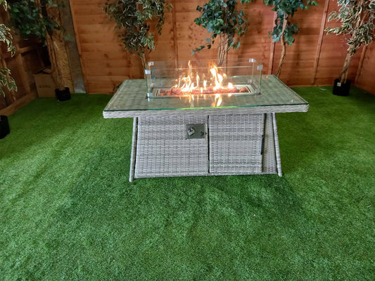 Champagne Rattan Rectangle Fire Pit Coffee Table