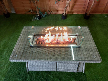 Champagne Rattan Rectangle Fire Pit Coffee Table