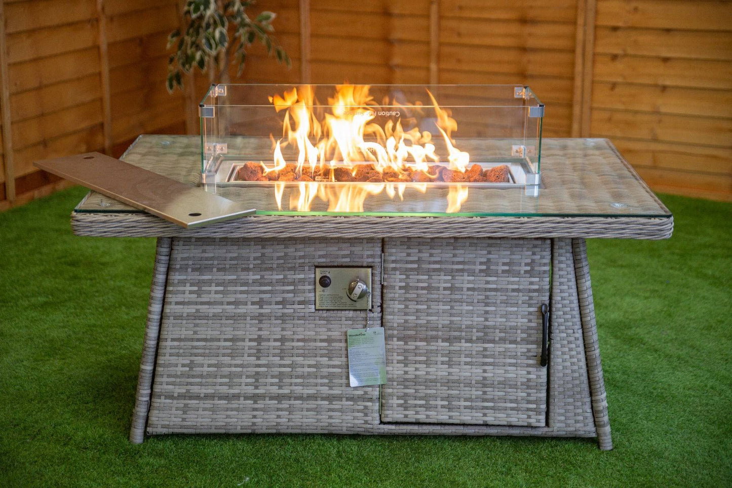 Champagne Rattan Rectangle Fire Pit Coffee Table
