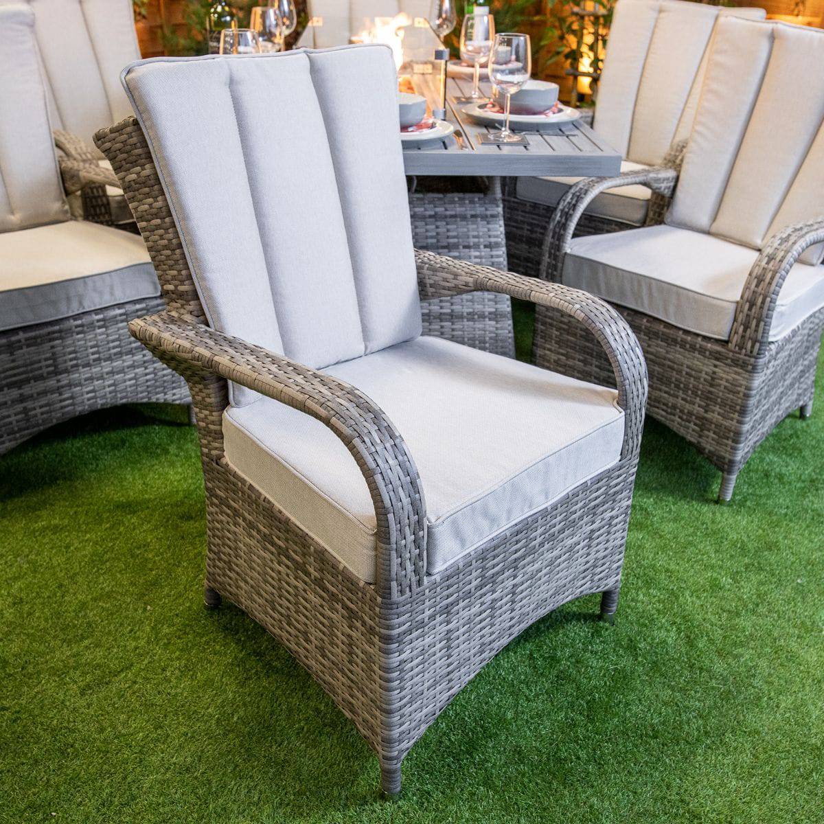 Rattan Champagne Tokyo Rectangular 6 Seat Aluminium Table Top Fire Pit Dining