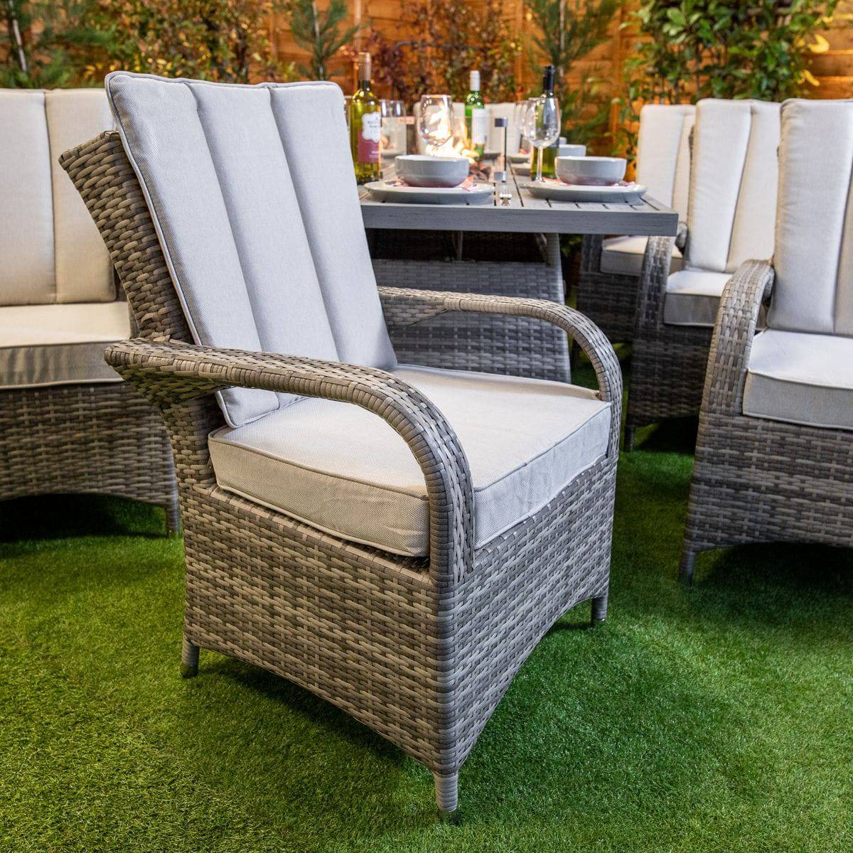 Champagne Tokyo Rectangular 8 Seat Aluminium Table Top Fire Pit Set