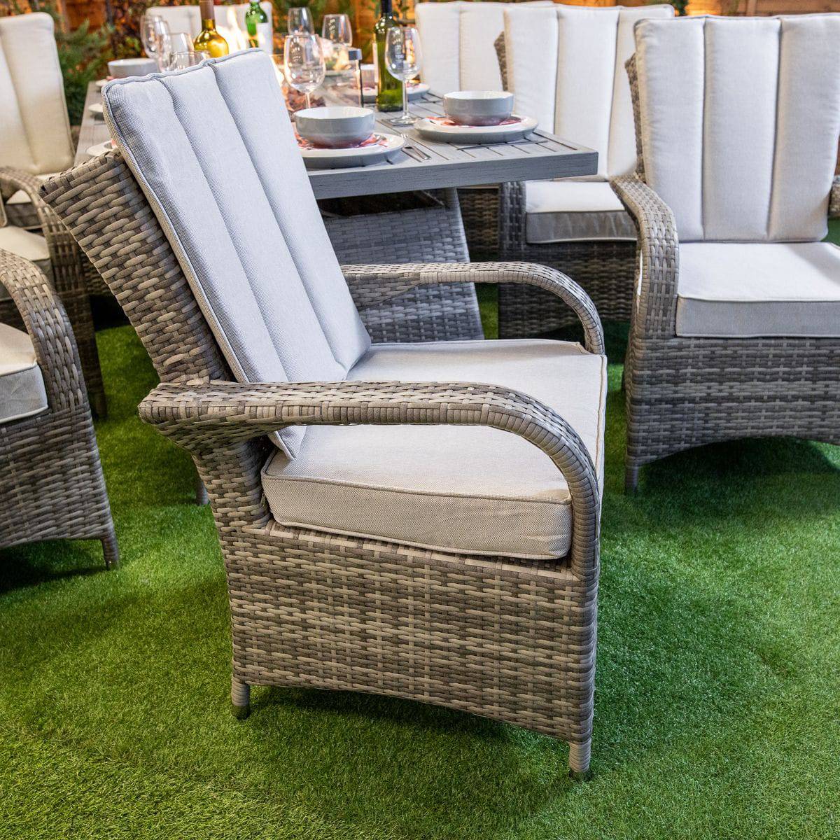 Champagne Tokyo Rectangular 8 Seat Aluminium Table Top Fire Pit Set