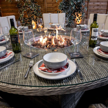 Champagne Rattan Tokyo Round 8 Seat Fire Pit Dining Set