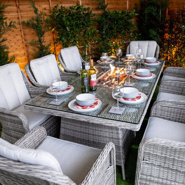Champagne Rattan Vienna 8 Seater Garden Furniture with Fire Pit