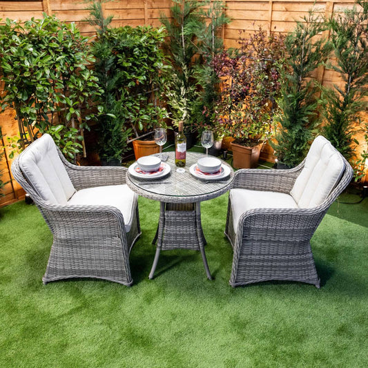 Champagne Rattan Vienna Bistro Round Dining Table Set