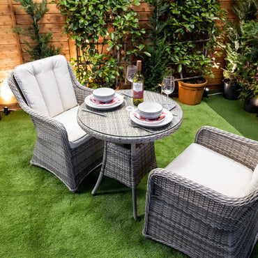 Champagne Rattan Vienna Bistro Round Dining Table Set