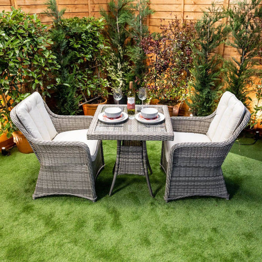 Champagne Rattan Vienna Bistro Square Dining Table with 2 Chairs