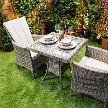 Champagne Rattan Vienna Bistro Square Dining Table with 2 Chairs