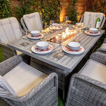 Champagne Rattan Vienna Rectangular 6 Seat Aluminium Table Top Fire Pit Set