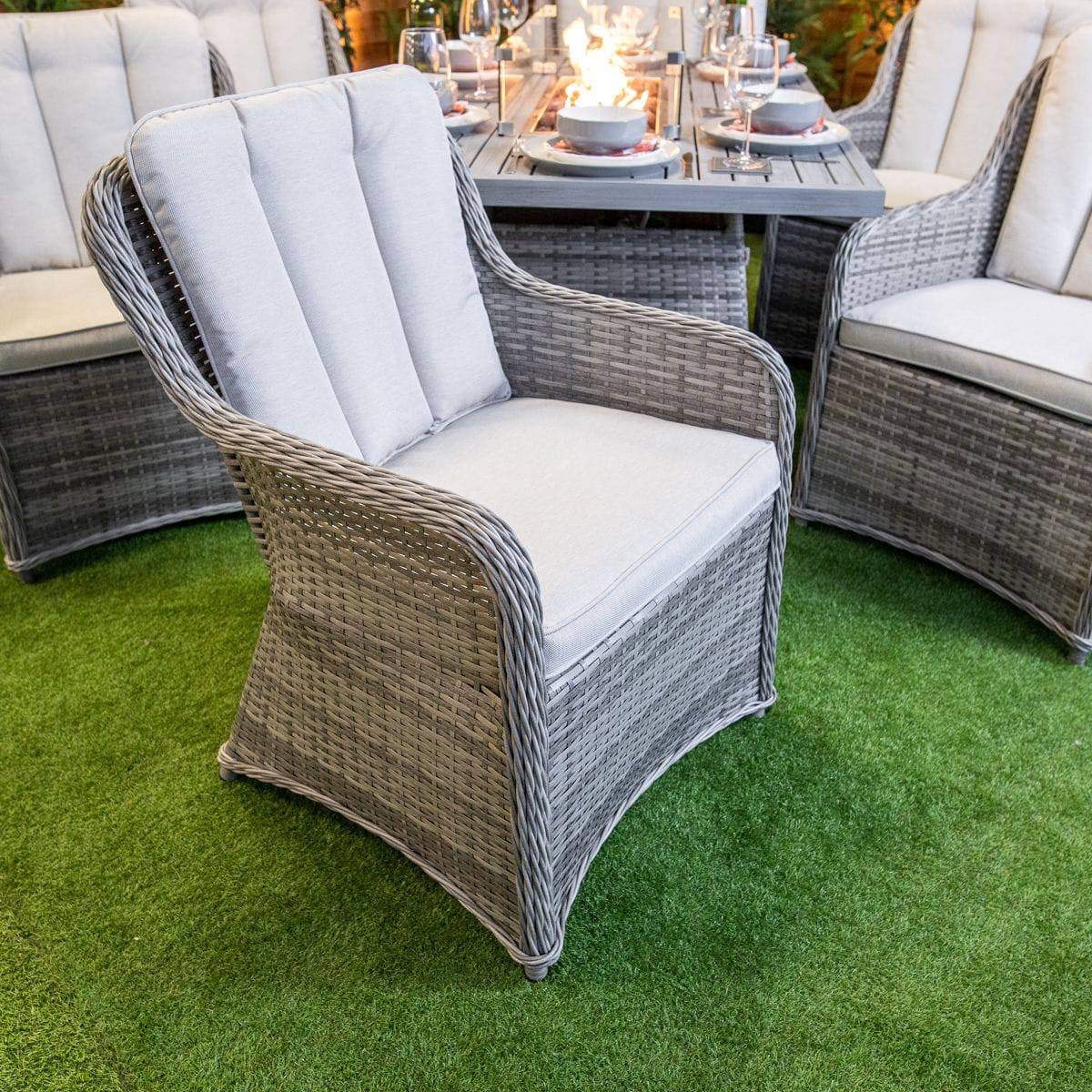 Champagne Rattan Vienna Rectangular 6 Seat Aluminium Table Top Fire Pit Set