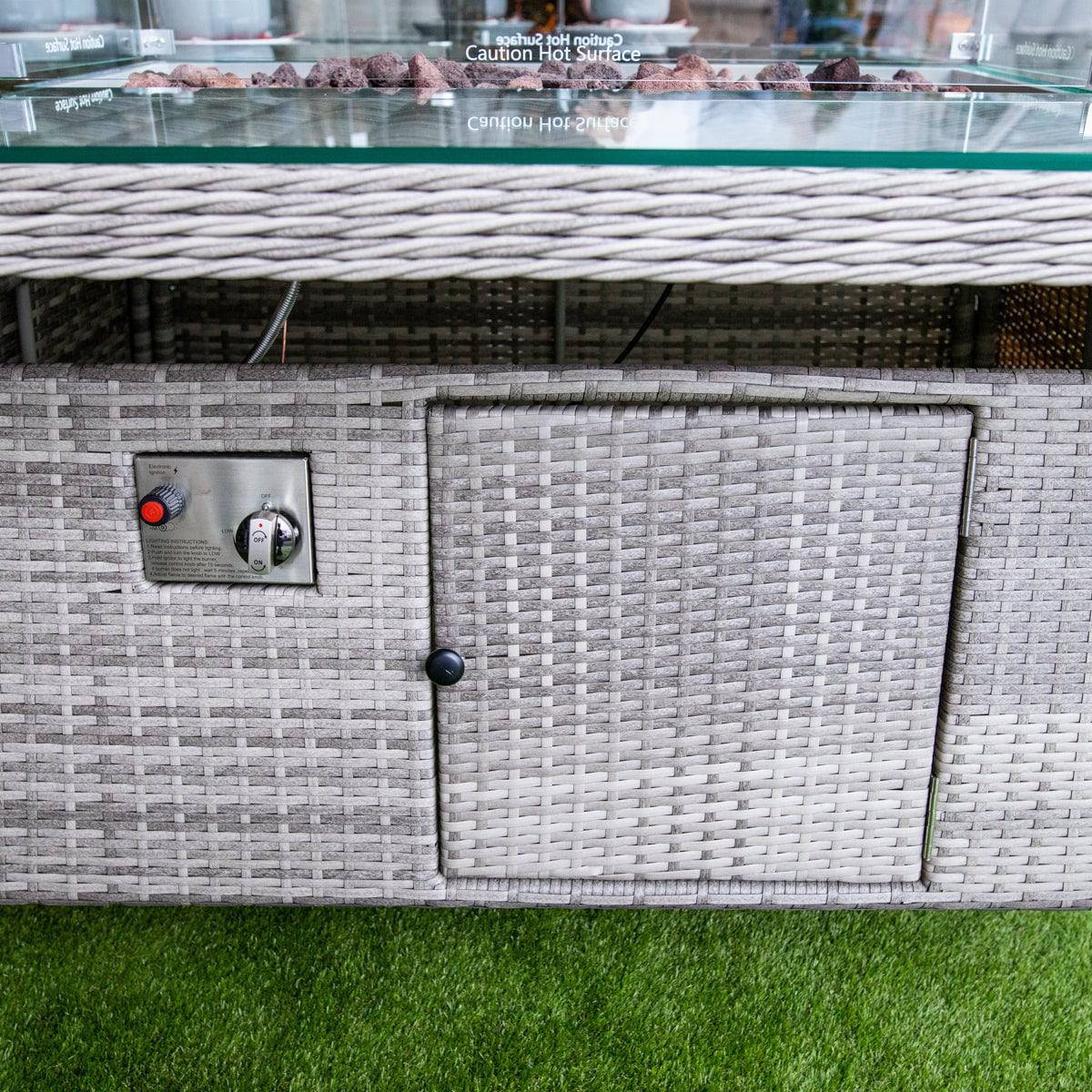 Champagne Rattan Vienna Rectangular 6 Seater Fire Pit Dining Set