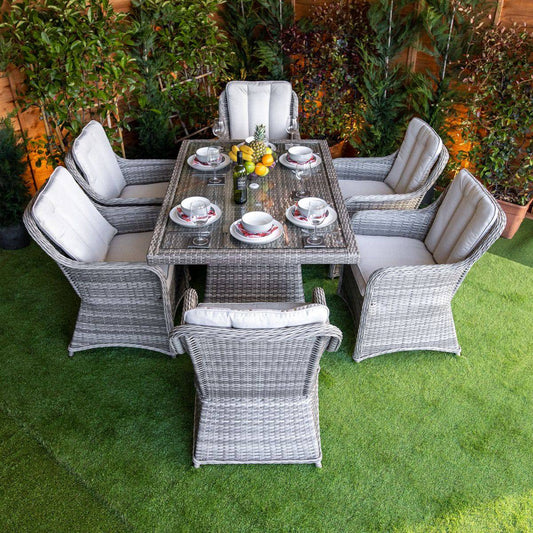 Champagne Rattan Vienna Rectangular 6 Seater Garden Dining Set
