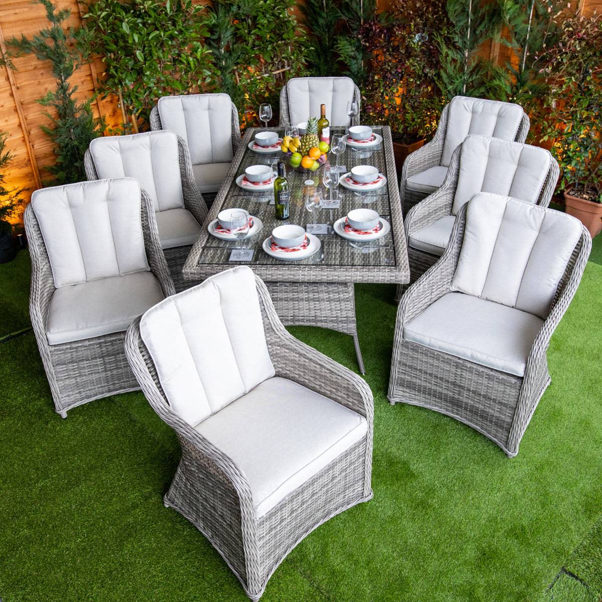 Champagne Rattan Vienna Rectangular 8 Seater Dining Set