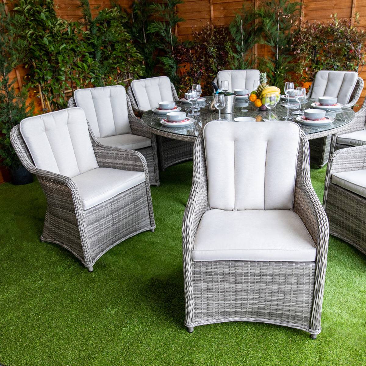 Champagne Rattan Vienna Round 8 Seat Dining Set