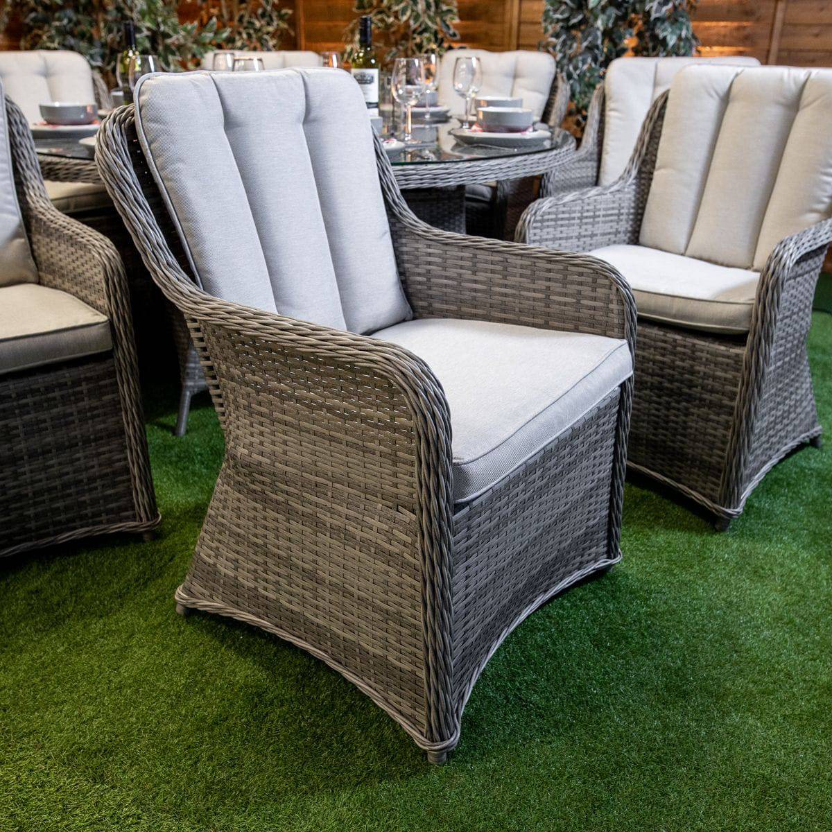 Champagne Rattan Vienna Round 8 Seater Garden Furniture with Fire Pit