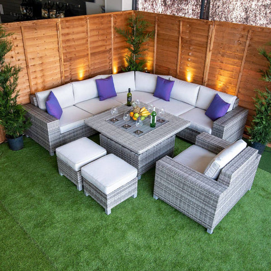 Rattan Champagne Winchester Square Rising Table Corner Dining Set