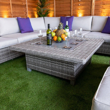 Rattan Champagne Winchester Square Rising Table Corner Dining Set