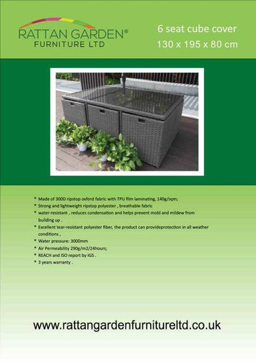 Deluxe 6 Seater Rattan Cube Set Rain Cover