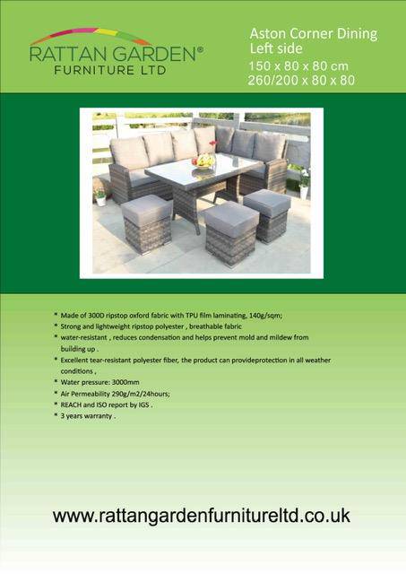 Deluxe Rain Cover Florence Corner Dining Set and Table (Left Side)