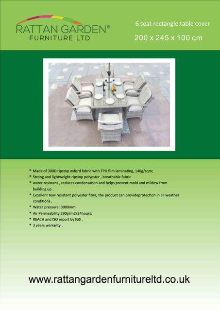 DELUXE RAIN COVER FOR 6 SEAT RECTANGULAR RATTAN RATTAN DINING SET