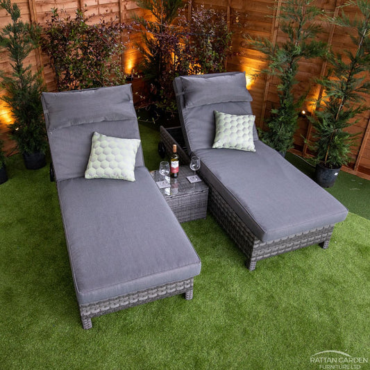 Serena Rattan Deluxe Extra Wide Wheel Lounger Set of 2