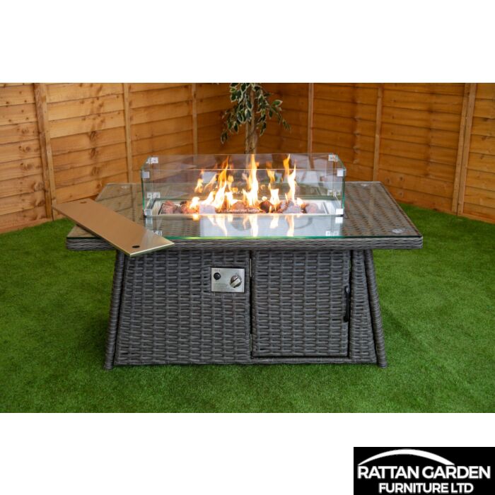 Platinum Rectangular Rattan Firepit Coffee Table