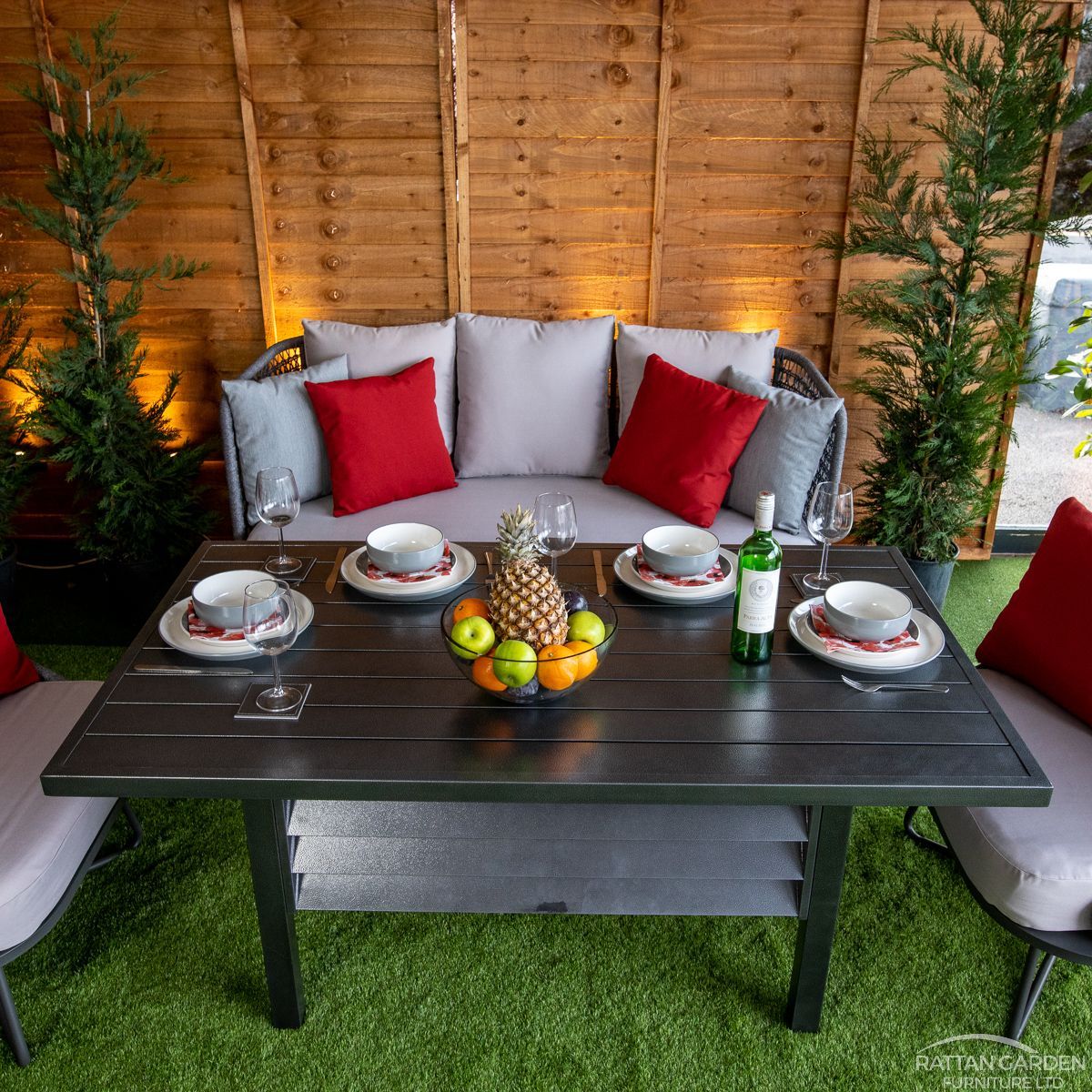 Oasis Rope Style Rattan 4 Seat Dining Set - Grey Cushions