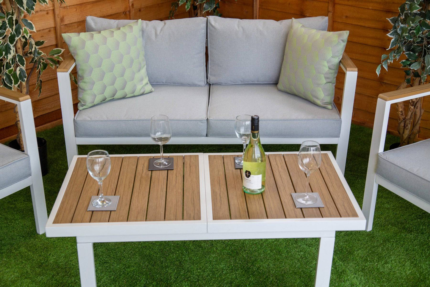 Fiona Stylish Aluminium Rectangular Rising Table Sofa Set