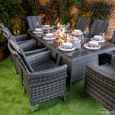 Serena Rattan Atlanta Rectangular 8 Seater Fire Pit Dining Set 210cm