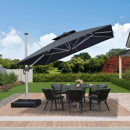Deluxe 3m Square Cantilever Parasol in Grey with Base