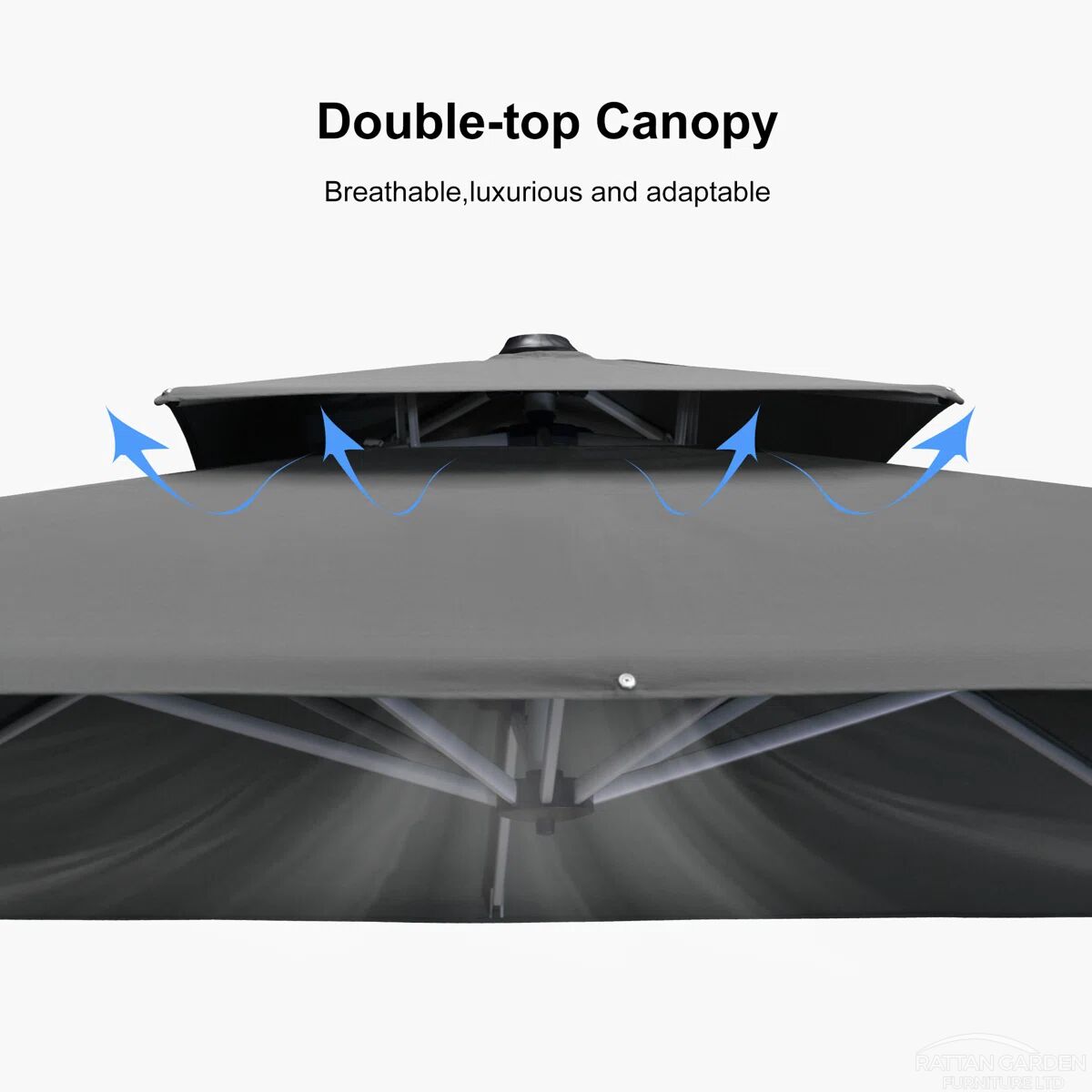 Deluxe 3m Square Cantilever Parasol in Grey with Base