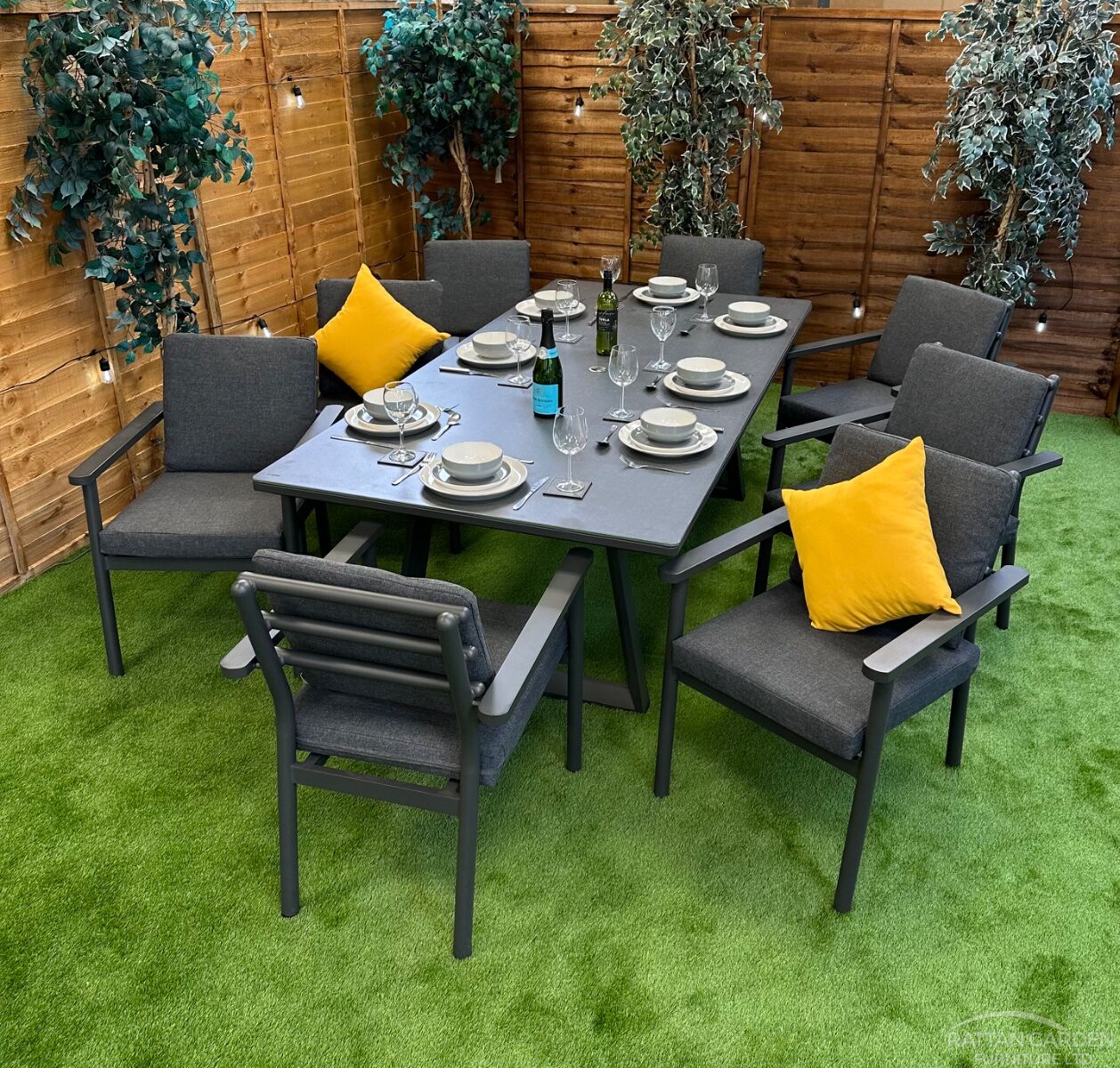 Brabazon 8 Seat Dining Set Aluminium Grey Table Top
