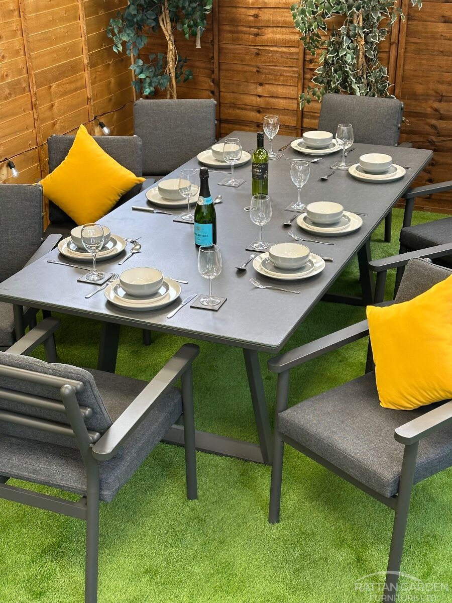 Brabazon 8 Seat Dining Set Aluminium Grey Table Top