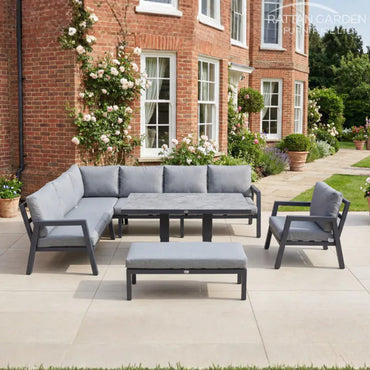 Lexus Corner Sofa with Rising 150cm Table and Double Stool